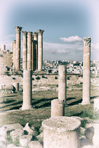 columns at an archeological site in Jordan 