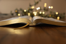 bokeh lights and open Bible 