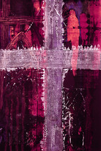 painted cross and arch in red pink maroon