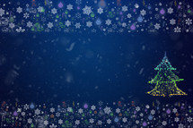 Holiday postcard. Xmas frame snowflakes decorations on a dark blue background. Ready Christmas background for your text