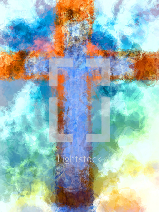 cross of small polygons bright colors