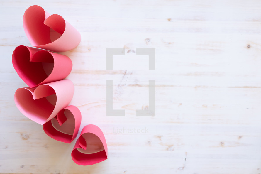 red and pink paper hearts for Valentine's Day 