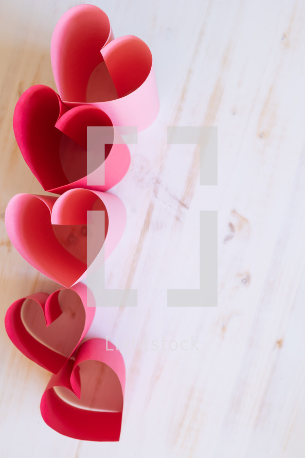 red and pink paper hearts for Valentine's Day 