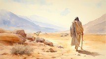 Old Man Walking In The Desert