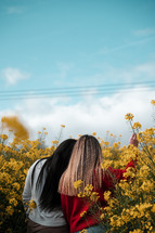 Best friends, summer friendship, freedom blue sky, women and girls