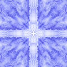 blue tie dye cross design in square format - like folded fabric with dipped dye and resist techniques