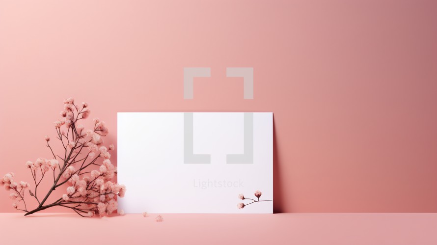 Pink flowers and background with a Blank Sign With Copy Space