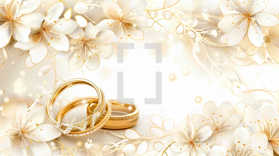 Wedding Rings Surrounded By White Flowers 
