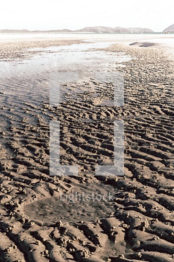 ripples in wet sand on a beach 