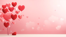 Heart shaped balons with pink copyspace 