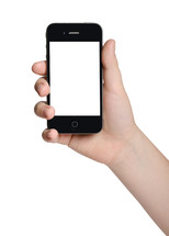 hand holding a blank cellphone screen