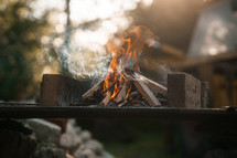 Campfire BBQ wooden fire burning