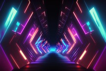 Futuristic background of neon glowing tunnel