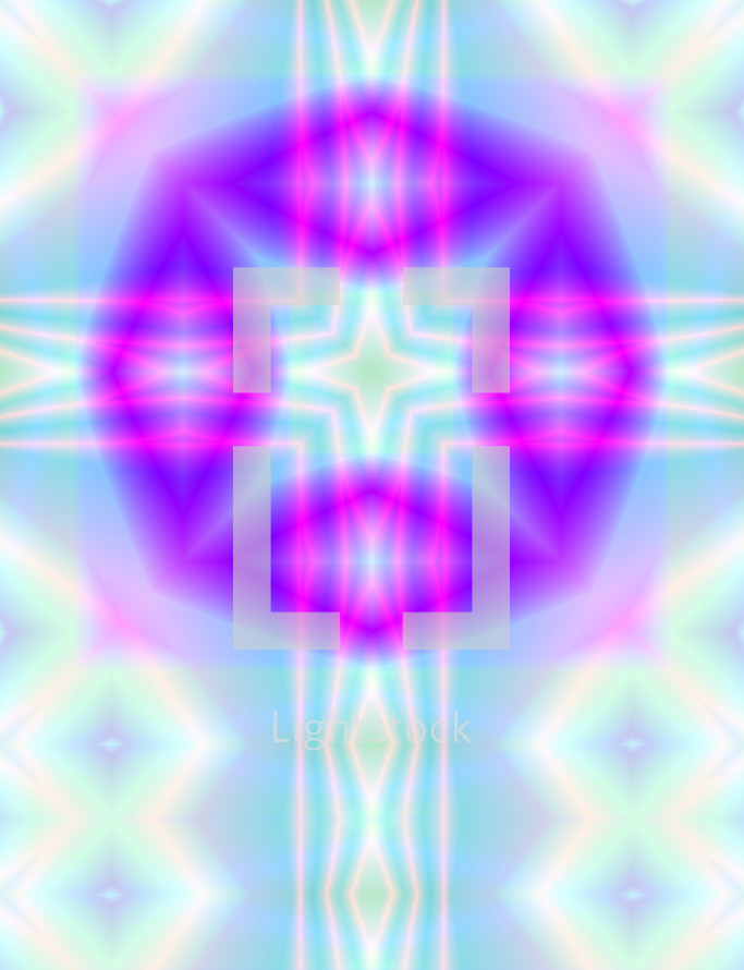 cross with neon light effect pink blue magenta purple