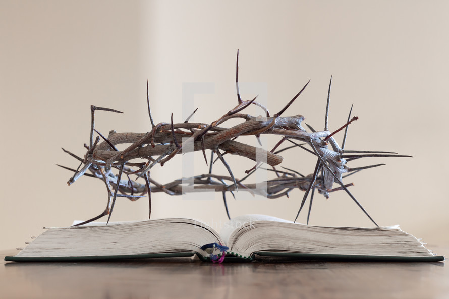 crown of thorns over an opened Bible 