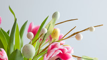 Pink flowers with Easter egg decoration