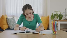 Frustrated teen girl trying and failing to prepare homework for school
