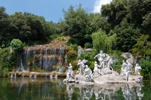 Fountain of Diana and Actaeon and The Big Waterfal. Mythological statues of nymphs in the garden Royal Palace in Caserta