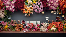 Flower shop desk background during spring 