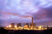 Coal fired power station at dusk