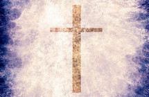 cross on distressed surface with dark edge texture in blue violet cream brown