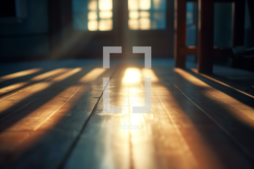 AI Generated Image. Shadows and highlights in a wooden floor of home interior