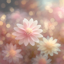 pink flowers with soft peachy pink lighting and bokeh effect