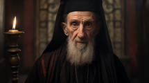 Portrait of Jewish Orthodox man, old Jew in black reading holy book