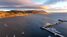 Aerial cinematic drone sunrise Simon's Town naval boat navy ships 