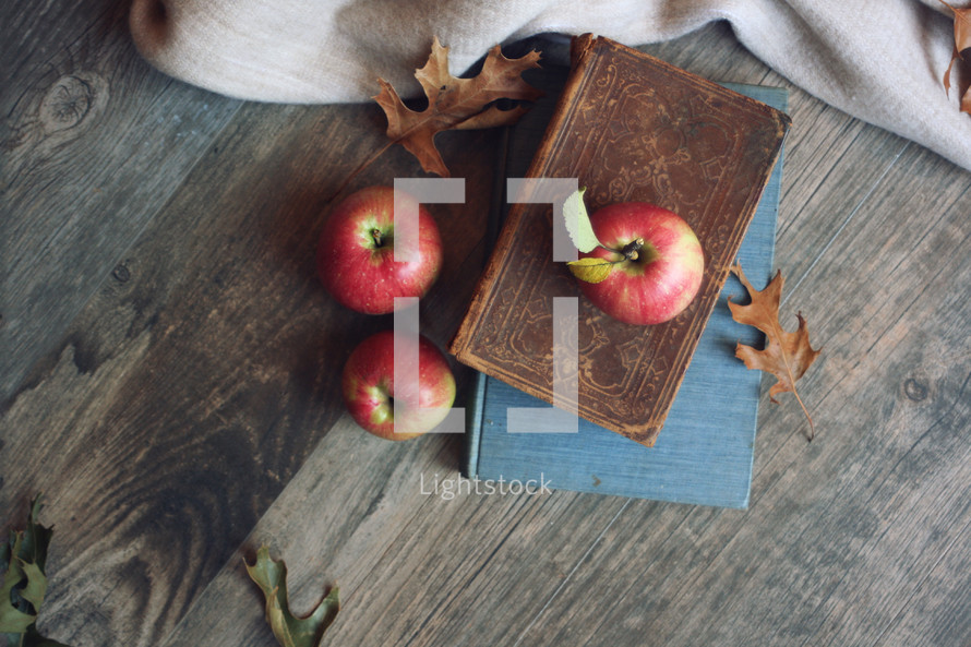 vintage books and apples 