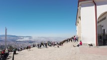 Sunlit Facade of Monserrate Sanctuary. Panoramic of hilltop
