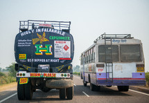 truck and bus on a highway in India 