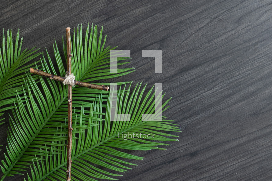 palm fronds and cross of sticks 