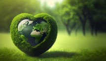Heart shaped planet on green lawn for Earth Day