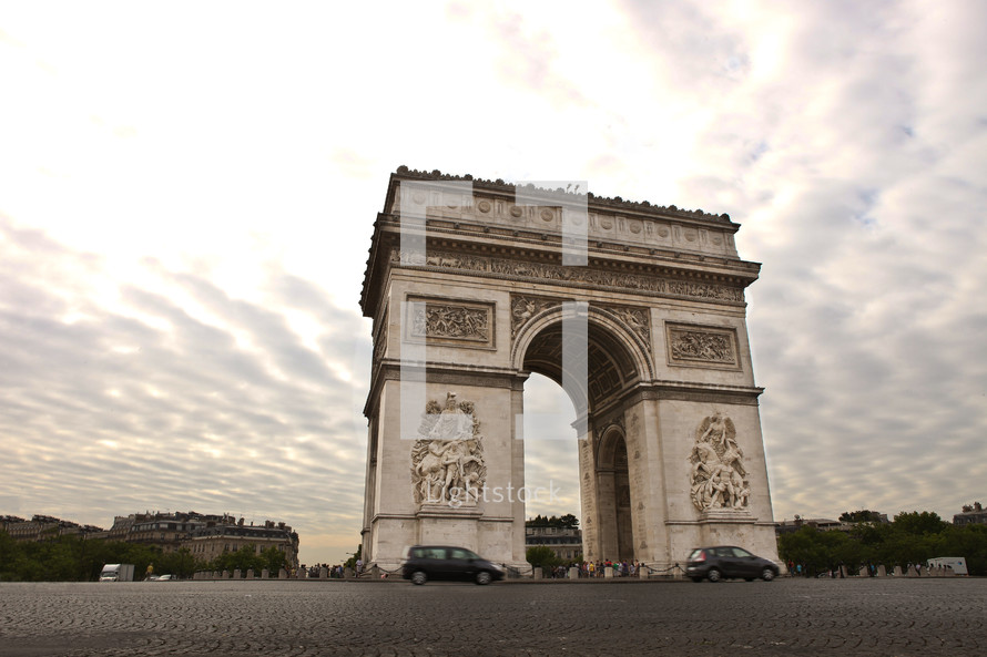 Arc de Triomphe in Paris France at dusk