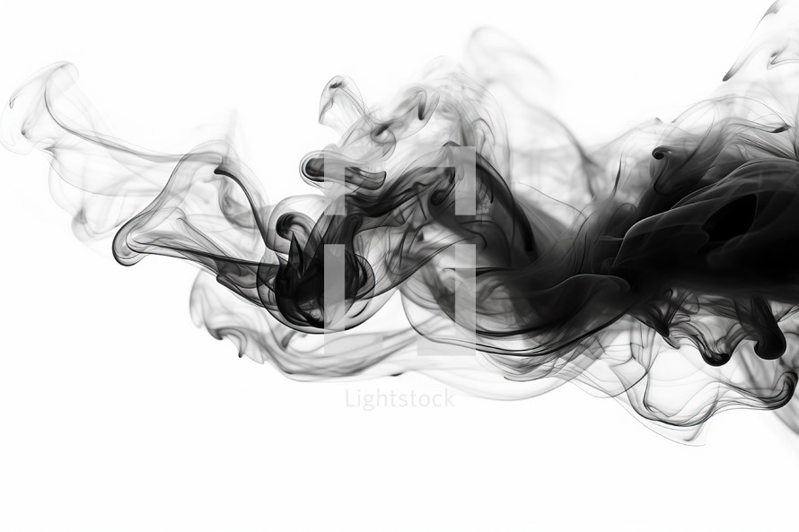 Black Smoke Texture on White Background
