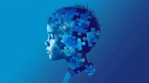 A Child Made By Puzzle Pieces Blue Background 