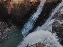 looking down at a waterfall from overhead 