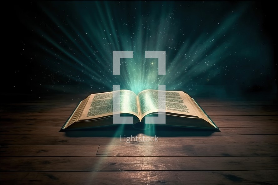 Open Bible with Green Sunrays
