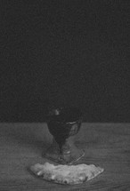 communion, bread, wine, goblet, cup, dark, copy space, last supper, in remembrance, elements, vertical, black and white, grainy