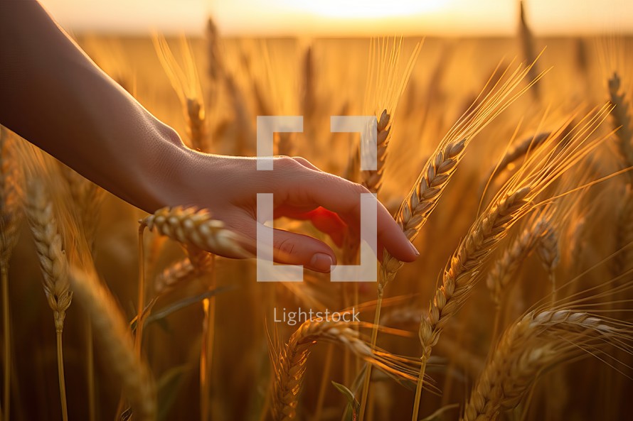 Hand Touching Wheat Field