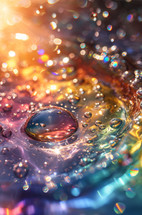 Colorful bubbles on the surface of rainbow water. 