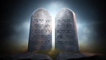 The Ten Commandments on Stone Tablets Written in Hebrew