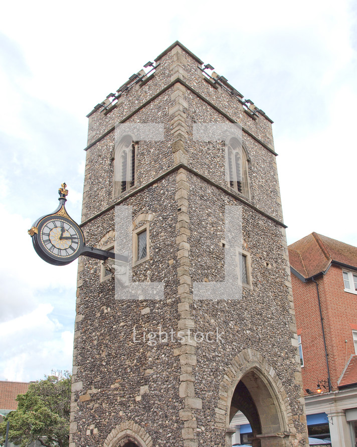 Ruins of St George church tower in Canterbury UK
