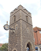 Ruins of St George church tower in Canterbury UK