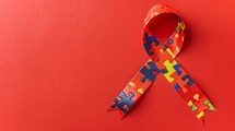 Red Ribbon Background For World Autism Awareness Day 
