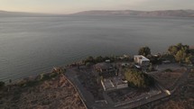 Aerial footage of the Sea of Galilea and Caperneum in Israel