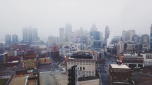 A fly through of Downtown Detroit on a cloudy day.