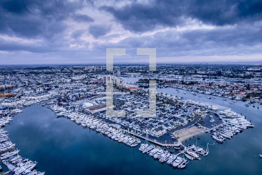 aerial view over Newport Beach California 