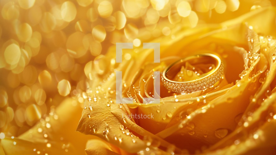 Wedding Invitation Background With Golden Rose 